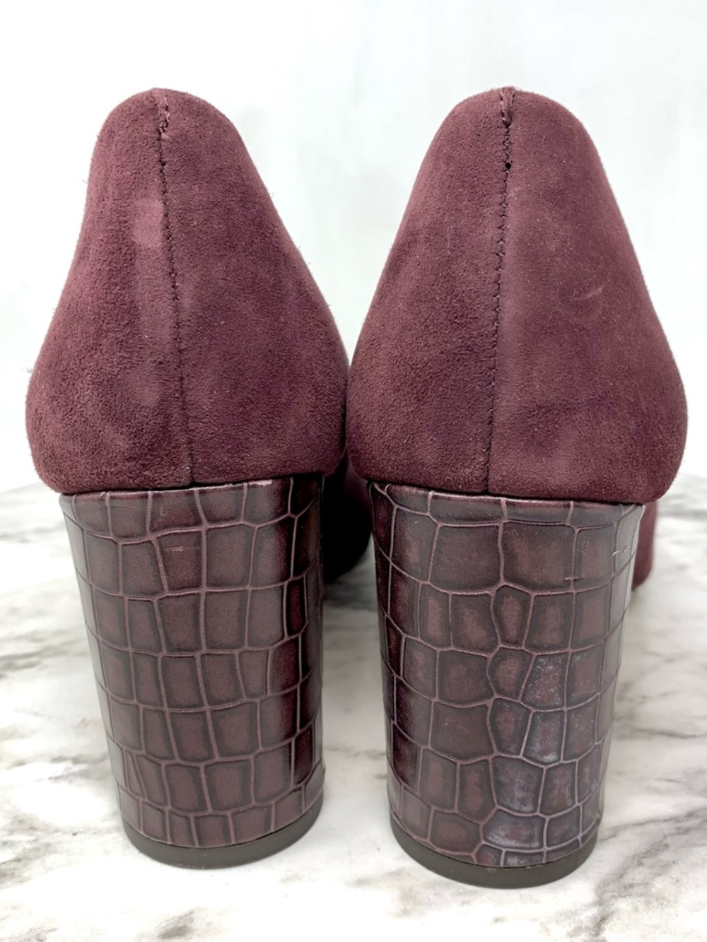 Essex Lane Margan Burgundy Suede Reptile Print Block Heel Pumps 8 Classic Preppy - Picture 5 of 15